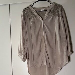 Elegant Lace Trim Blouse - Gray
